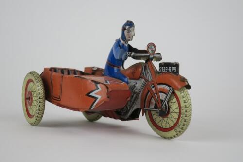 CIVILIAN: SFA Motorcycle & Sidecar made in France 1c970s, lovely tin printing