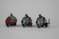 RACING: Three small racing motorcycles, 2 clockwork & one friction,made in Japan c1960s.