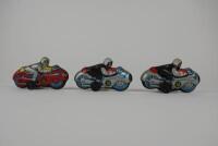 RACING: Three small racing motorcycles, 2 clockwork & one friction,made in Japan c1960s. - 2
