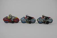 RACING: Three small racing motorcycles, 2 clockwork & one friction,made in Japan c1960s. - 6