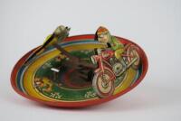 NOVELTY: Spinning Motorcycle Top made by LBZ West Germany 1950s, incomplete missing base.