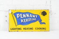 PENNANT: An original c1920s-1930s Shell Pennant Kerosene 'Lighting Heating Cooking' double sided post mount enamel sign 30.5cm high, 56cm wide - 2