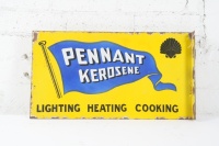 PENNANT: An original c1920s-1930s Shell Pennant Kerosene 'Lighting Heating Cooking' double sided post mount enamel sign 30.5cm high, 56cm wide