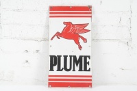 PLUME: An original Plume enamel sign featuring the Flying Pegasus, sign as used on pumps of the period, 50cm high, 26cm wide