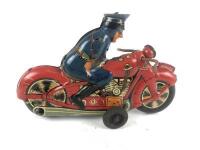 POLICE: Blue Police bike by TYO toys Japan c1950s, red Police bike also 1950s but incomplete. - 10
