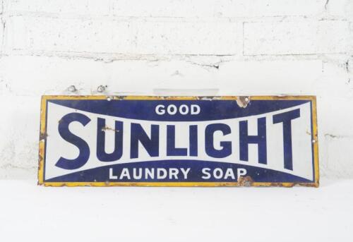 SUNLIGHT SOAP: An early original enameled Sunlight Soap 'Good Laundry Soap' advertising sign by Simpson Enamel, Adelaide, 21cm high, 61cm wide