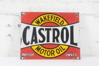 CASTROL: An original c1930s Castrol Wakefield Motor Oil six bottle rack enamel sign, 30.5cm high, 38cm