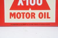 SHELL: A superb original Shell X-100 Motor Oil enamel ten bottle oil rack sign 27cm high, 48cm wide - 2