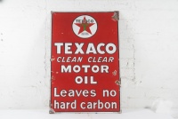 TEXACO: An original c1930s Texaco 'Clean Clear Motor Oil' enamel sign by Malley's Sydney, 90cm high, 60cm wide