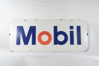 MOBIL: A large original c1960s-1970s Mobil enamel advertising sign 78cm high, 182cm wide