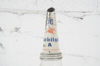 MOBIL: An original one imperial pint glass oil bottle with Mobiloil&nbsp;'A' 30 weight tin top pourer&nbsp; - 2