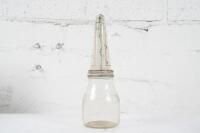 MOBIL: An original one imperial pint glass oil bottle with Mobiloil&nbsp;'A' 30 weight tin top pourer&nbsp; - 3