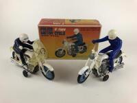 POLICE: Two Police U Turn Motor Cycles, battery operated, made in Japan c1960/70s.