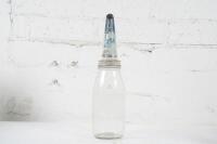 NEPTUNE: An original glass one quart oil bottle with Neptune '20W' motor oil tin top pourer - 3