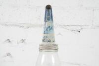 NEPTUNE: An original glass one quart oil bottle with Neptune '20W' motor oil tin top pourer - 4