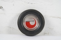 BRIDGESTONE: A c1960s-1970s Bridgestone advertising ashtray with glass centre and rubber Bridgestone tyre surround, cm diameter