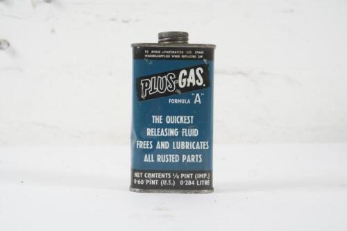 PLUS-GAS: A one half imperial pint Plus Gas 'Formula A' lubricant tin