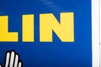 A large circa 1970s large French made Michelin &lsquo;running Bibendum&rsquo; enamel sign with folded edges, 95cm square - 2