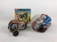 NOVELTY: Two Roll Over bikes made in Japan & Korea, 9 & 12 cms long.
