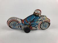 MIXED: Four small 7.5 cm friction bikes, 2 x Police, civilian & racing RN77, all made in Japan. - 10
