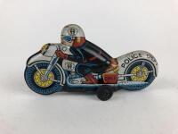 MIXED: Four small 7.5 cm friction bikes, 2 x Police, civilian & racing RN77, all made in Japan. - 14