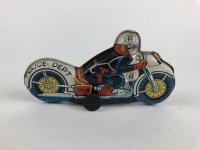 MIXED: Four small 7.5 cm friction bikes, 2 x Police, civilian & racing RN77, all made in Japan. - 16