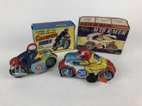 RACING: Two boxed racers, Champion Rider by Yone Japan plus Auto Racer also made in Japan.