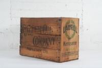 VACUUM OIL: An early Vacuum Oil Company 'Laurel Kerosene' hardwood crate, 37cm high, 53cm wide - 4