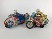 POLICE: HAJI Japan c1960s Police bike, 34 cms, friction plus Racing bike, 27 cms, battery operated c1960s.