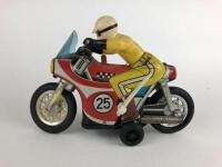 POLICE: HAJI Japan c1960s Police bike, 34 cms, friction plus Racing bike, 27 cms, battery operated c1960s. - 2