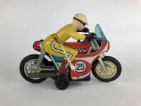 POLICE: HAJI Japan c1960s Police bike, 34 cms, friction plus Racing bike, 27 cms, battery operated c1960s. - 4