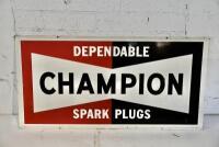 CHAMPION: A original 1971 dated Champion 'Dependable Spark Plugs' double sided metal screen print sign, 45cm high, 91cm wide - 2