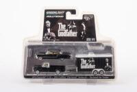 GODFATHER: A 1:64 scale Greenlight Hitch & Tow 'The Godfather' set comprising of 1972 Chevrolet C10, 1955 Cadillac Fleetwood Series 60, along with an enclosed car trailer