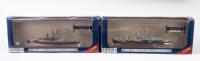WARSHIPS: Two 1:1000 scale model&nbsp;Warships, including the HMS Warspite 1942 ship, along with a 1943 Strasbourg French battleship, boxed