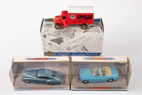 459 · DINKY/MATCHBOX: Three approximately 1:43 scale models including two by Dinky, a 1953 Buick Skylark and a 1955 Bentley R Continental, along with Matchbox Power of the Press 1920 Mack AC Pravda