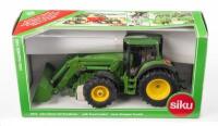 JOHN DEERE: A 1:32 scale Siku Farmer series model of a John Deere tractor with front loader, boxed