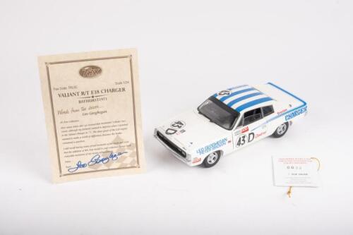 VALIANT: A Trax 1:24 scale Chrysler Valiant Charger (TRL5C) as raced by Leo Geoghegan and Peter Brown at Bathurst 1971, white, black interior, opening features, engine detail, racing number '43' with associated sponsorship decals, swing tag numbered '0033', CoA signed by Leo Geoghegan