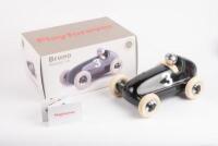 PLAYFOREVER: A Playforever Bruno racing car, black with chrome rims, 27cm long, in original box