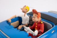 SPIROU & FANTASIO: A large model made by Aroutcheff depicting French / Belgian cartoon characters Spirou & Fantasio driving in their fictional vehicle 'Turbotraction', 37cm long - 2