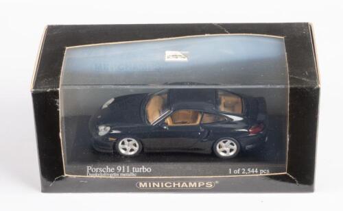 PORSCHE: A Minichamps 1:43 scale 1999 Porsche 996 911 Turbo in dark olive green paintwork in original box