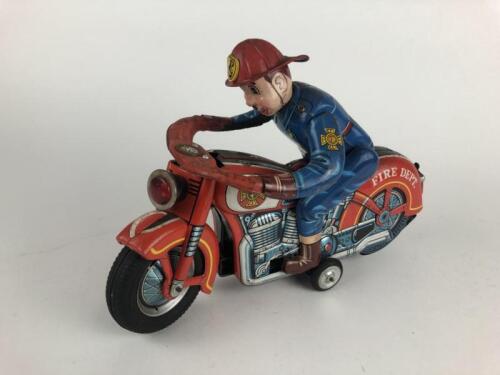 FIRE: Large Fire Dept bike by Modern Toys Japan c1960, 30 cms, battery operated, registration 3019.