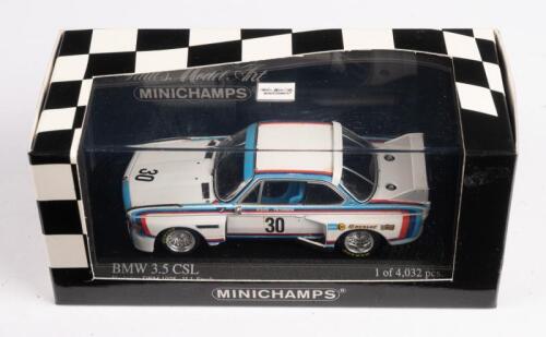 BMW: A 1:43 scale Minichamps models BMW 3.5 CSL 'Norisring DTM 1975' race car, driven by H.J. Stuck #30, within acrylic case