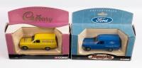 CORGI: Two 1:43 scale Corgi collectables Ford Escort vans including one in Cadbury's Flake livery, the other in Ford 'Parts Delivery Service' livery.