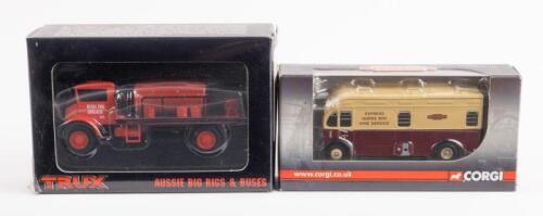 COMMERCIAL VEHICLES: Two commercial vehicle models including a Trux 1:50 scale 1940s Chevrolet Blitz Wagon fire-fighting tanker and a Corgi 1:76 scale Harrington Horsebox