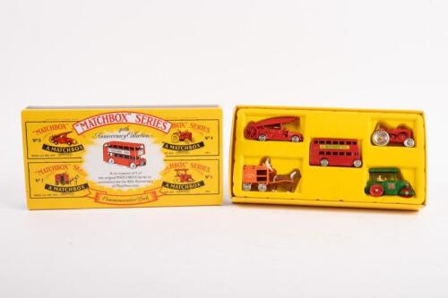 MATCHBOX: A Matchbox Series '40th Anniversary Collection' box set comprising of five models including Road Roller, Tractor, Bus, Horse Drawn Milk Float and a Fire Engine