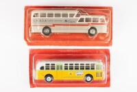 BUSES: Two 1:43 scale bus models believed to be made by IXO including a Pegaso Z403 Monosocca coach and a GM TDH 3610 bus