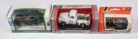 TRUCKS: Three model trucks including a Road Signatures 1:43 scale Ford F100 pickup, Cararama 1:43 scale Chevrolet 3100 pickup and a 1:64 Matchbox Abschleppwagen tow truck