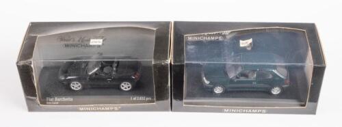 MINICHAMPS: Two Minichamps 1:43 scale models in boxes, includes a Fiat Barchetta and a 1995 Peugeot 306 hatchback