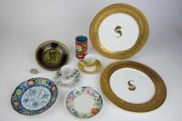 PORCELAIN: A collection of porcelain and a Chinese enamel brush pot