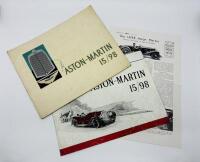 ASTON MARTIN: A pair of Sales Brochures for the 15/98 2-litre model, plus a road test article from a 1938 issue of The Motor [Location: Sydney]